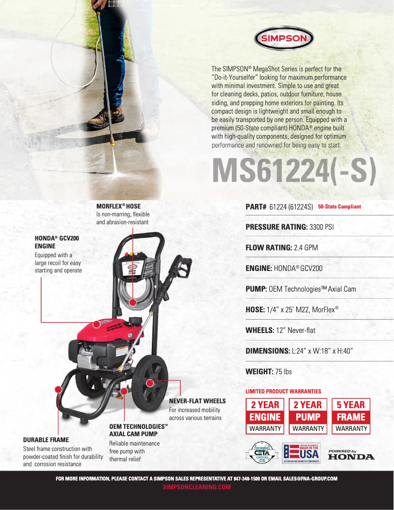 Página 1 del manual Ficha técnica Simpson Megashot MS61224-S