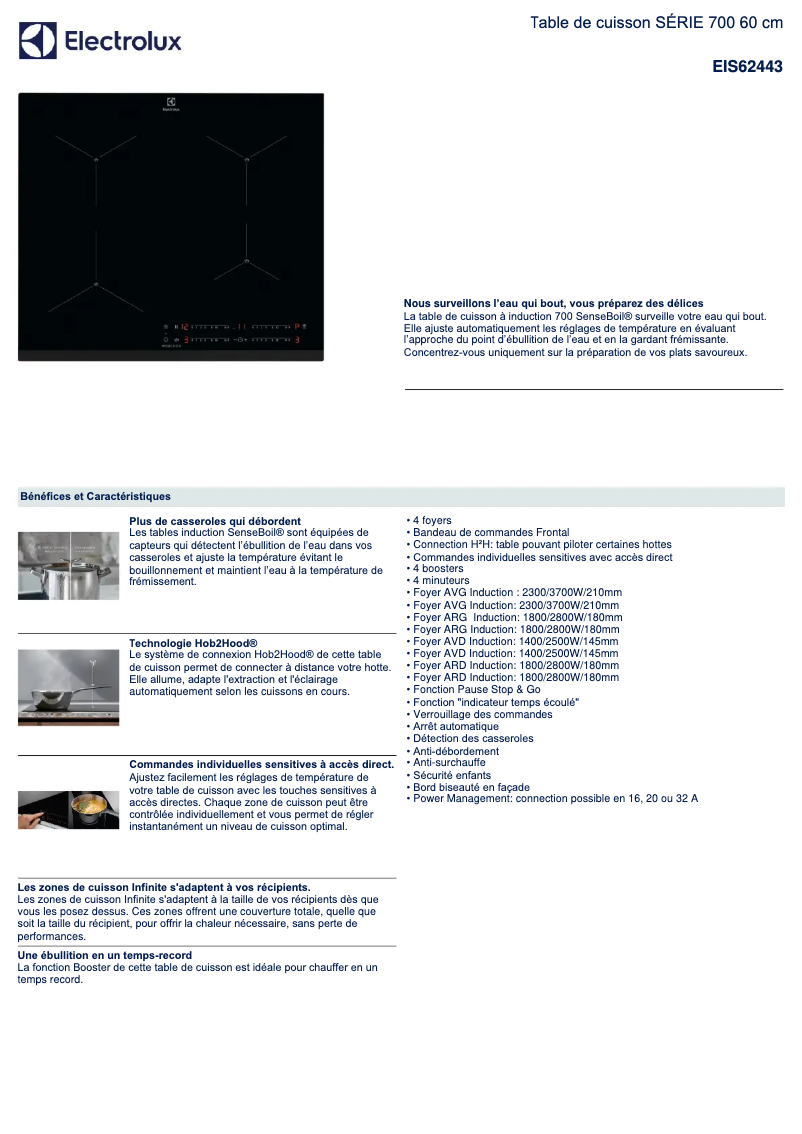 Page 1 de la notice Fiche technique Electrolux EIS62443