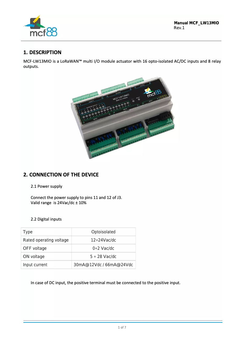 Page 1 de la notice Manuel utilisateur MCF88 MCF-LW13MIO