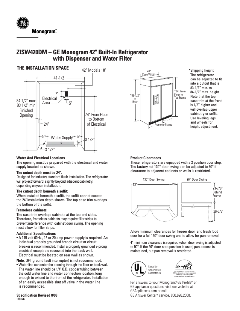 Page n°1 - Fiche technique GE ZISW420DM