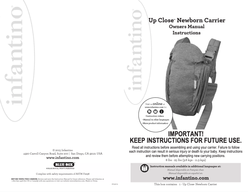 Page 1 de la notice Manuel utilisateur Infantino Up Close