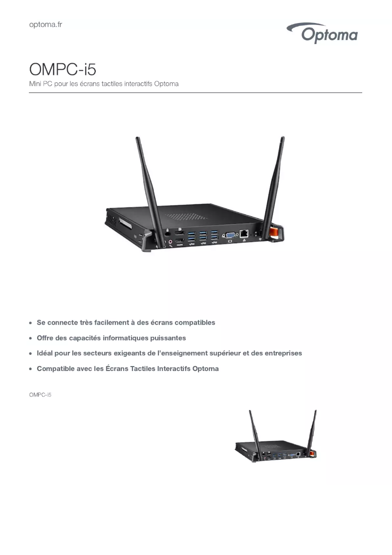 Page 1 de la notice Manuel utilisateur Optoma OMPC-i5