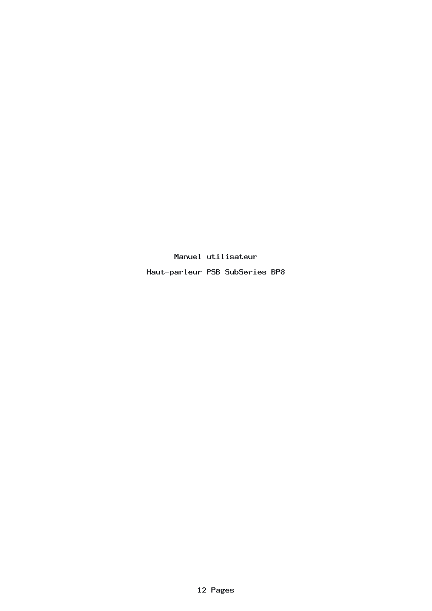 Page 1 de la notice Manuel utilisateur PSB SubSeries BP8