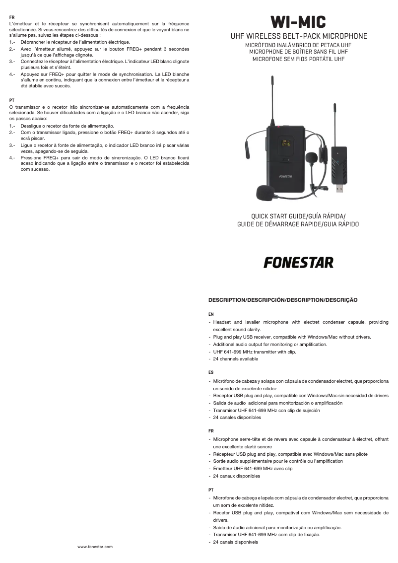 Page 1 de la notice Manuel utilisateur FoneStar WI-MIC