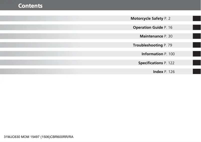 Page 1 of the manual User Manual Honda CBR600RR (2016)