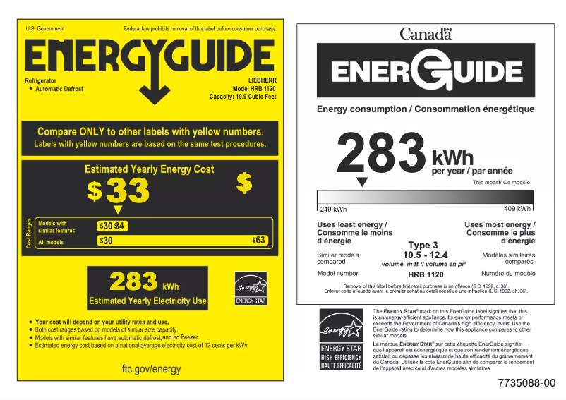 Page 1 de la notice Label énergétique Liebherr HRB-1120