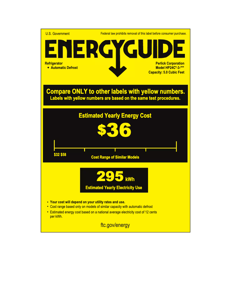 Page 1 de la notice Label énergétique Perlick HP24CO-3-4R