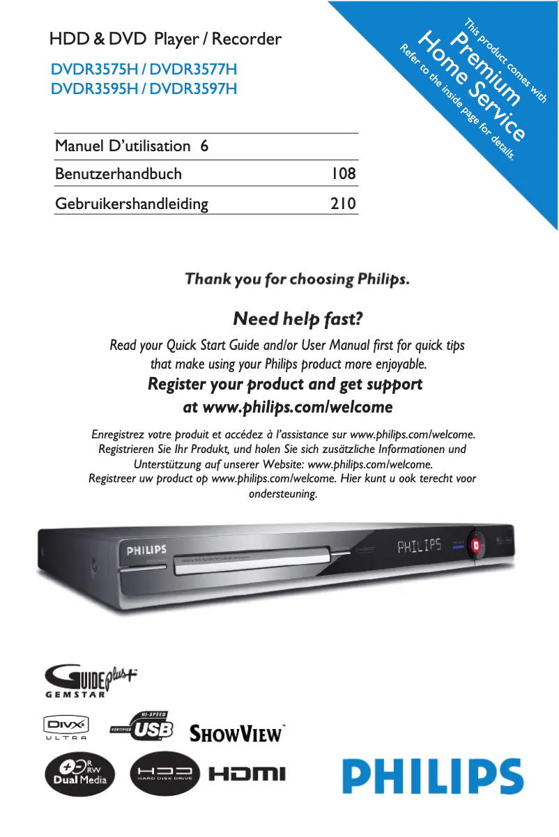 Página 1 del manual Manual de usuario Philips DVDR3595H