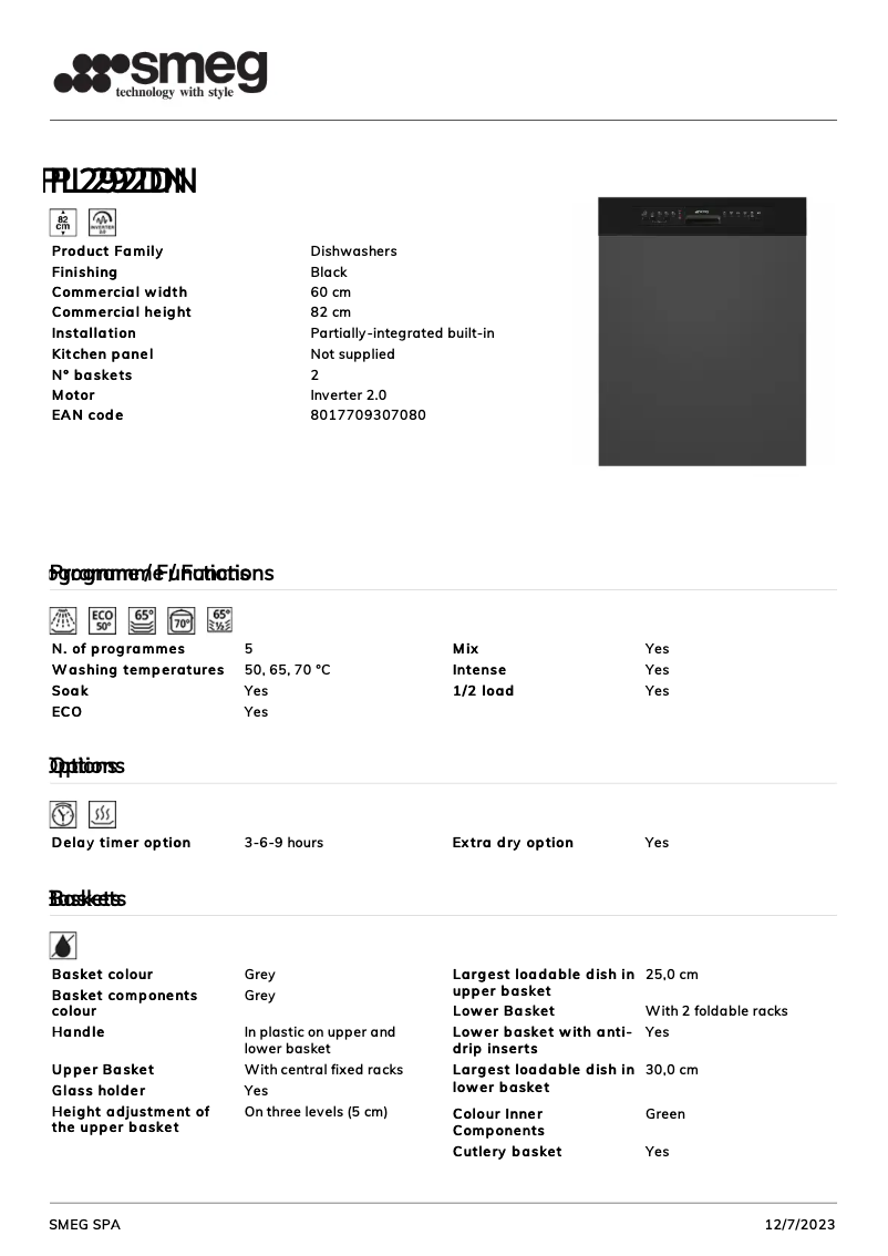 Página 1 del manual Ficha técnica Smeg PL292DN