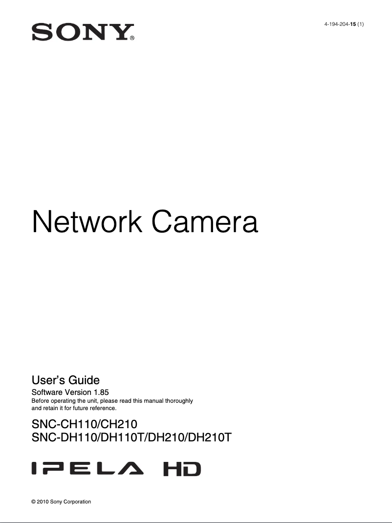 Page 1 de la notice Mode d'emploi Sony SNC-DH210T