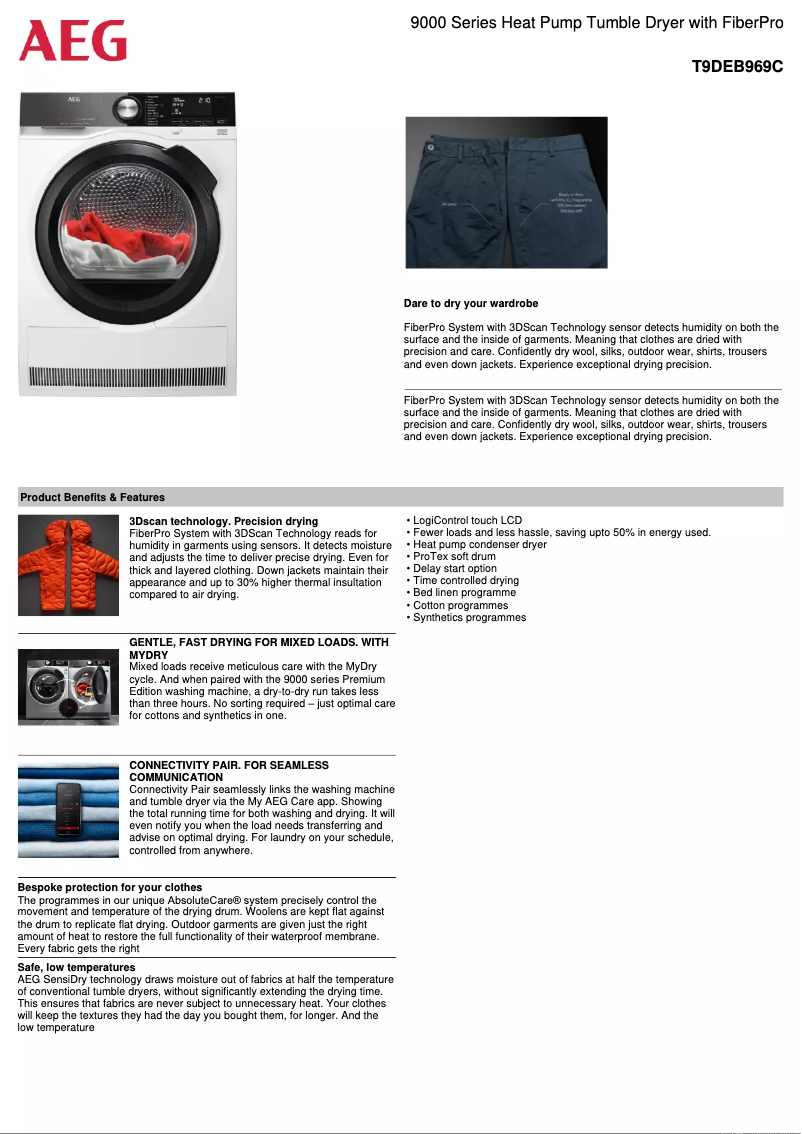 Página 1 del manual Ficha técnica AEG T9DEB969C