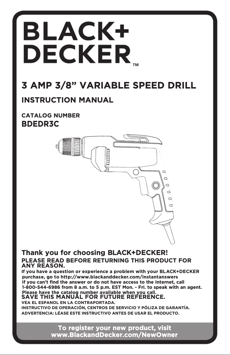 Page 1 de la notice Manuel utilisateur Black & Decker BDEDR3C