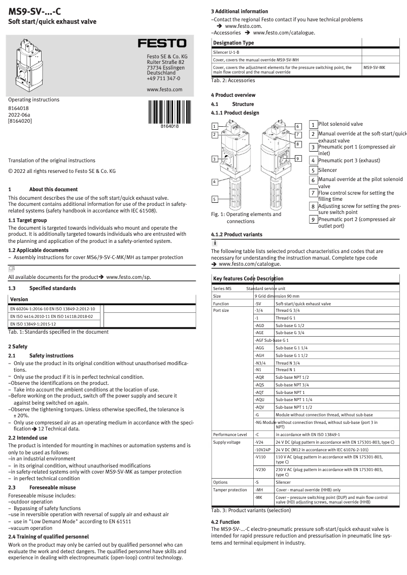 Page 1 de la notice Manuel utilisateur Festo MS9-SV