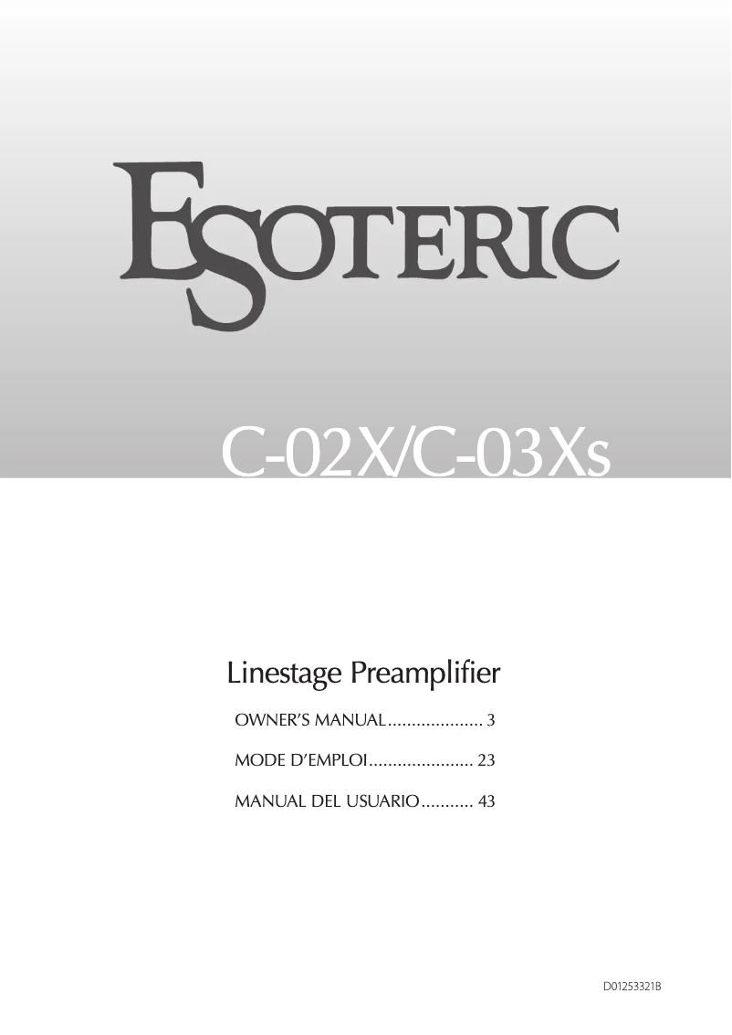 Page 1 de la notice Manuel utilisateur Esoteric C-03Xs