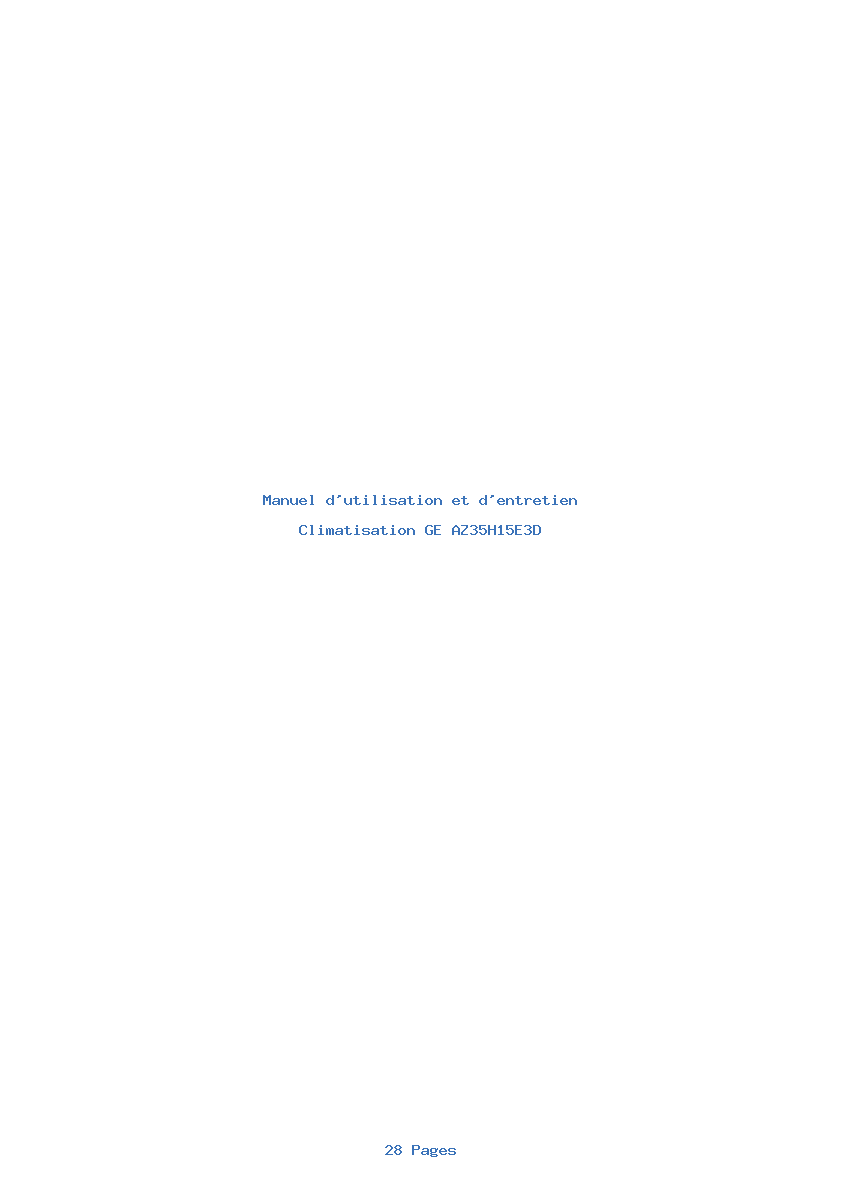 Page 1 de la notice Manuel d'utilisation et d'entretien GE AZ35H15E3D