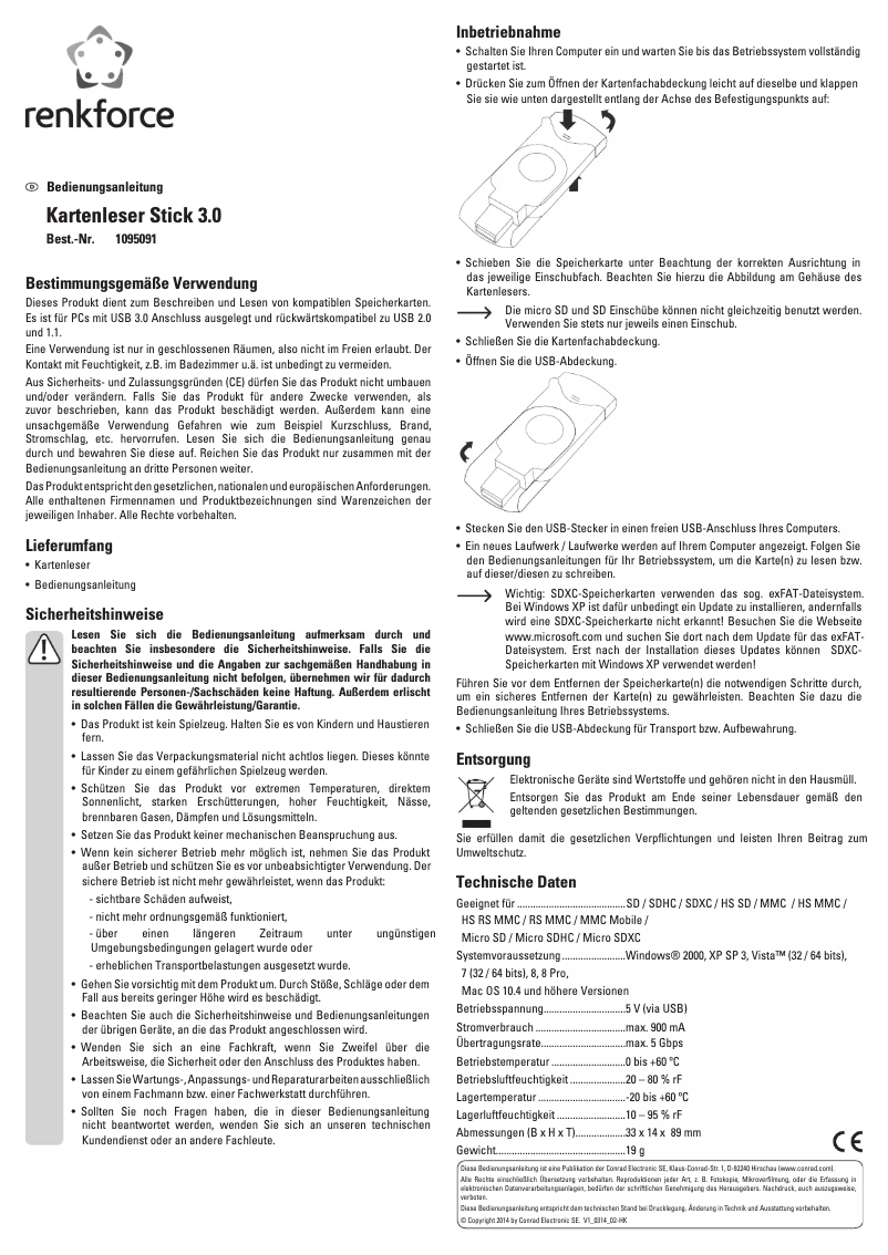 Page 1 de la notice Manuel utilisateur Renkforce Stick 3.0 1095091