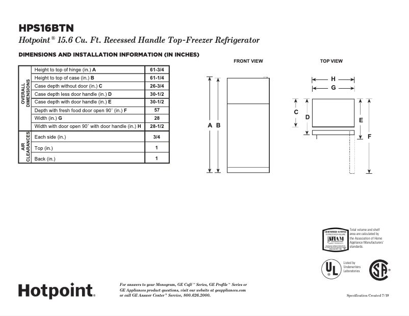 Page n°1 - Instructions / montage GE HPS16BTNLWW