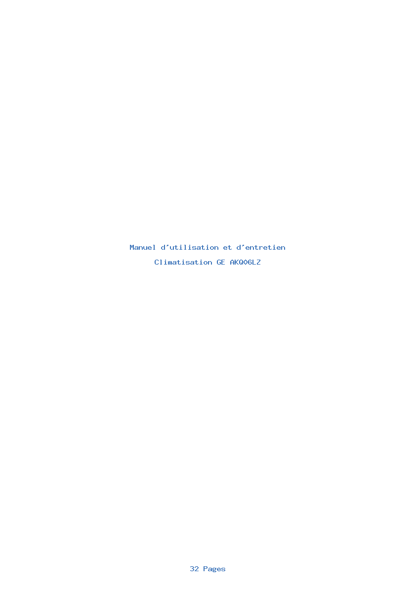 Page 1 de la notice Manuel d'utilisation et d'entretien GE AKQ06LZ
