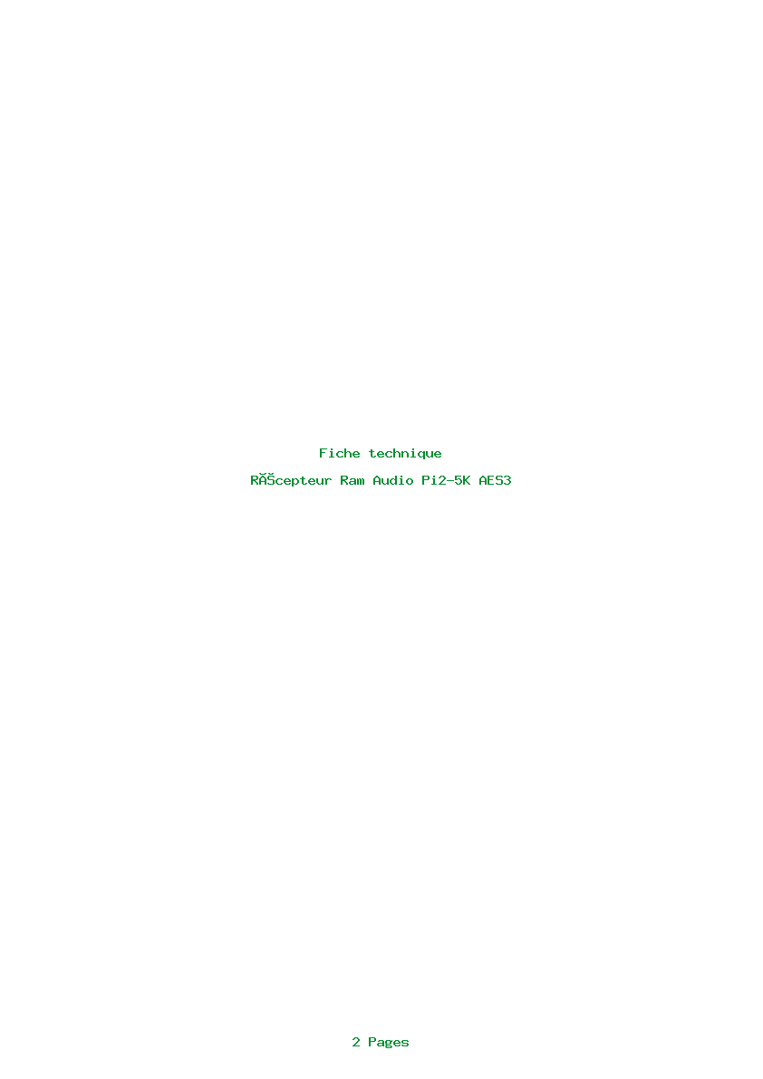 Page 1 de la notice Fiche technique Ram Audio Pi2-5K AES3