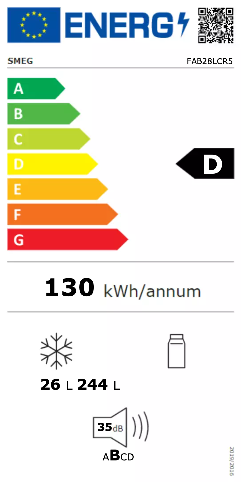 Page 1 de la notice Label énergétique Smeg FAB28LCR5