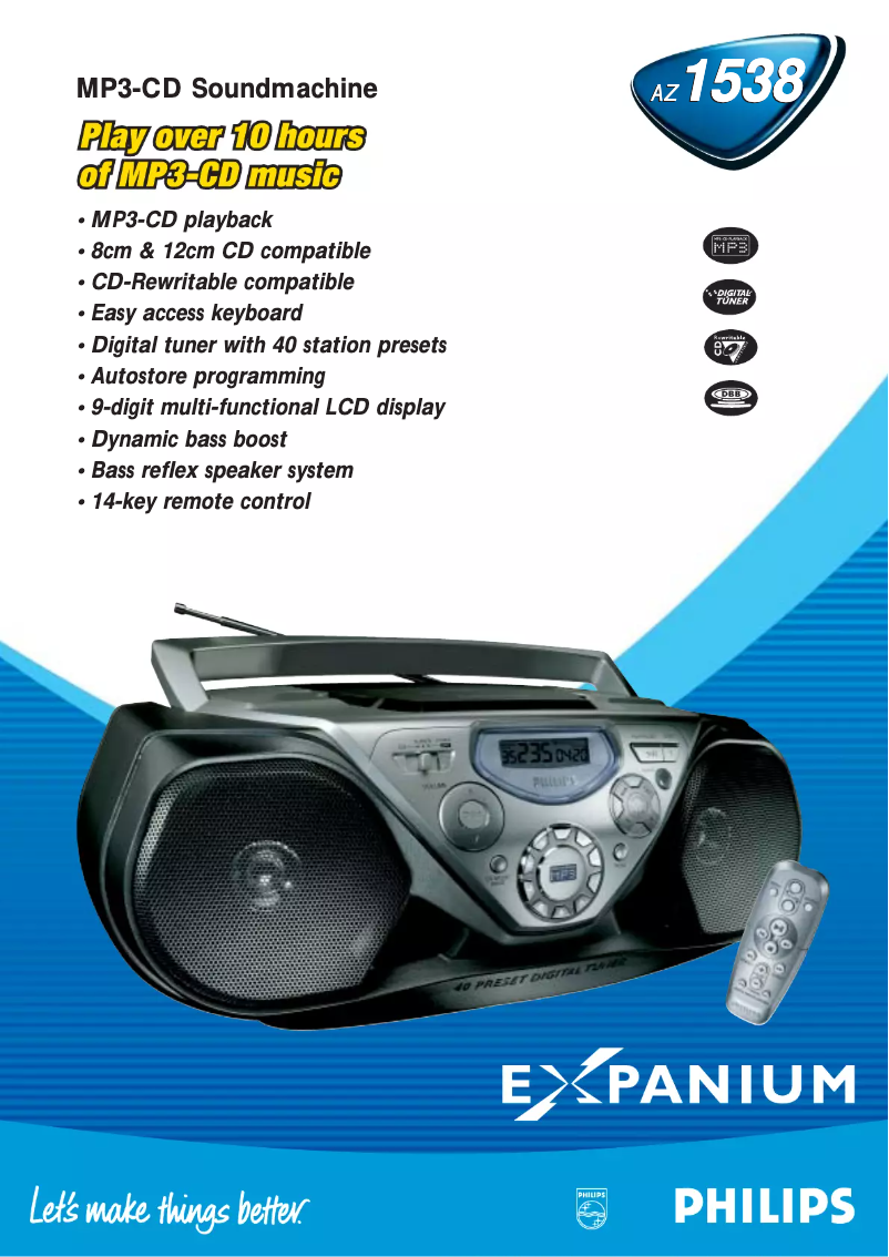 Page 1 of the manual Technical Sheet Philips Soundmachine AZ1538