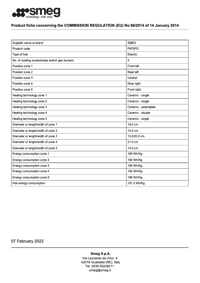 Página 1 del manual Folleto Smeg P875PO