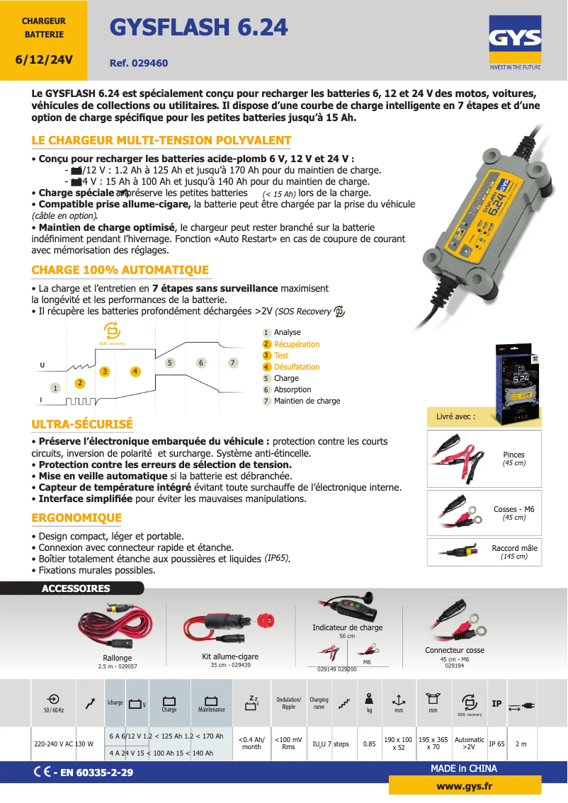 Page 1 de la notice Fiche technique GYS Gysflash 6.24