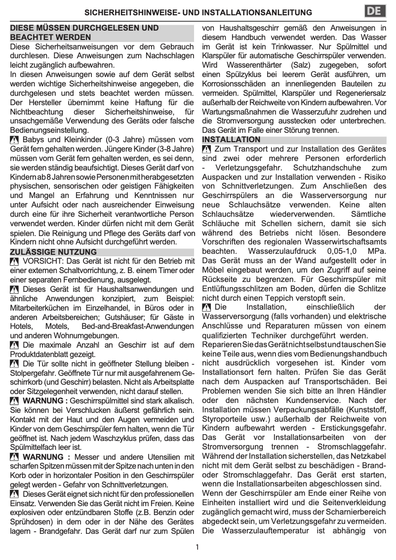 Page 1 de la notice Instructions de sécurité Whirlpool WIC 3C26