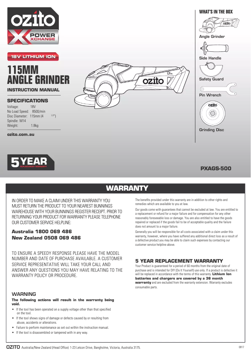 Page 1 of the manual Instruction Manual Ozito PXAGK-300