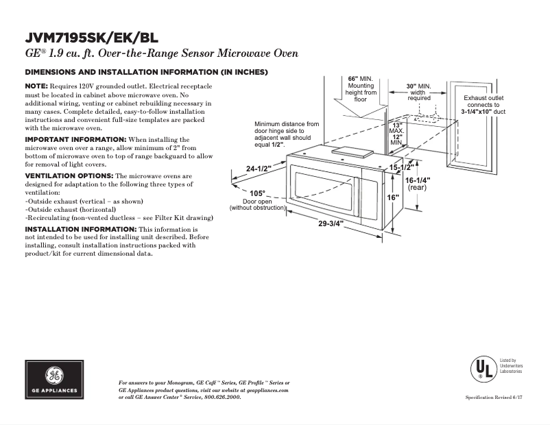 Page 1 de la notice Fiche technique GE JVM7195FLDS