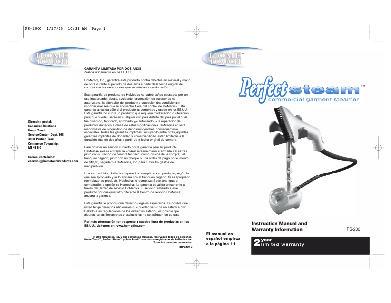 Página 1 del manual Manual de usuario Home Touch PS-200