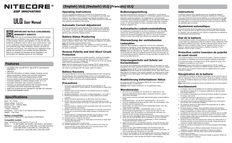 Page 1 de la notice Manuel utilisateur Nitecore ULQ