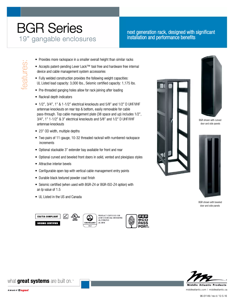 Page 1 de la notice Manuel utilisateur Middle Atlantic IBGR-552FT