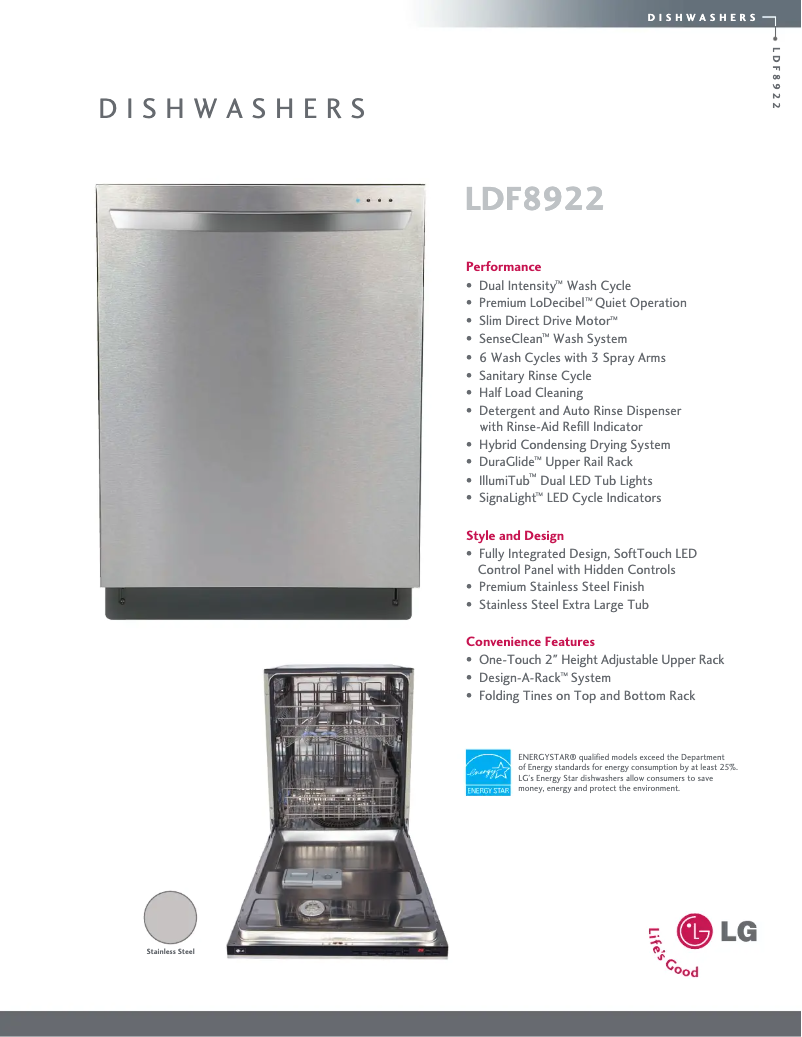 Page 1 de la notice Fiche technique LG LDF8922ST