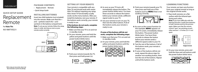 Page 1 of the manual User Manual Insignia NS-RMTVIZ21