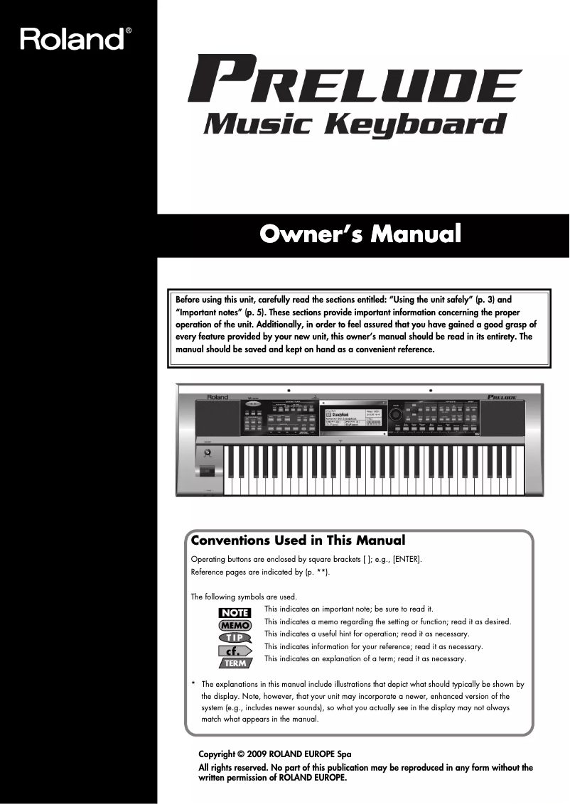 Page 1 de la notice Manuel utilisateur Roland Prelude