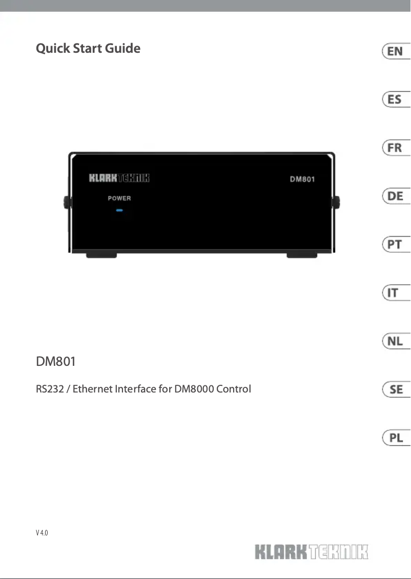 Page 1 de la notice Guide de démarrage rapide Klark Teknik DM801