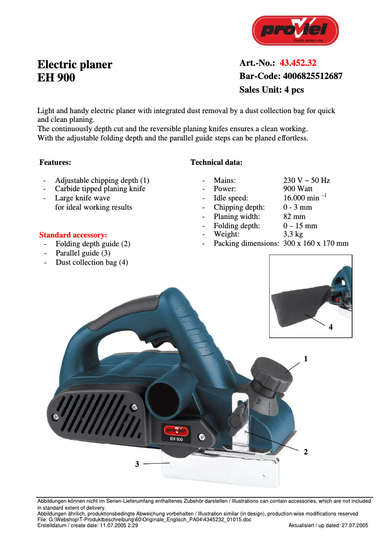 Page 1 de la notice Manuel utilisateur Proviel EH 900