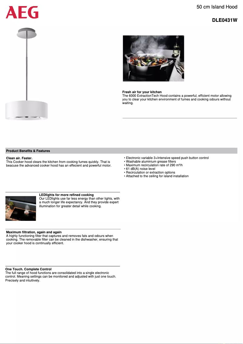 Page 1 de la notice Fiche technique AEG DLE0431W