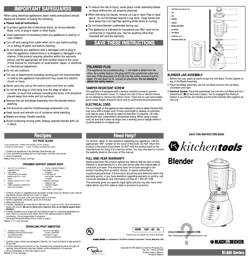 Page 1 of the manual User Manual Black & Decker BL680