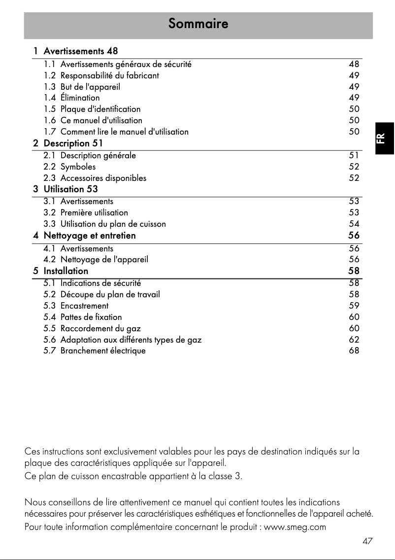 Page 1 de la notice Manuel utilisateur Smeg PV164B2