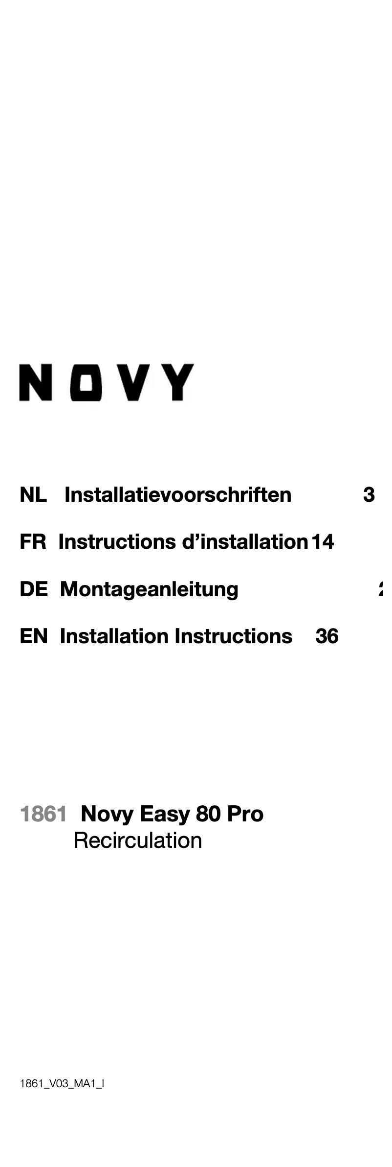 Page 1 de la notice Guide d'installation Novy Easy Pro 1861