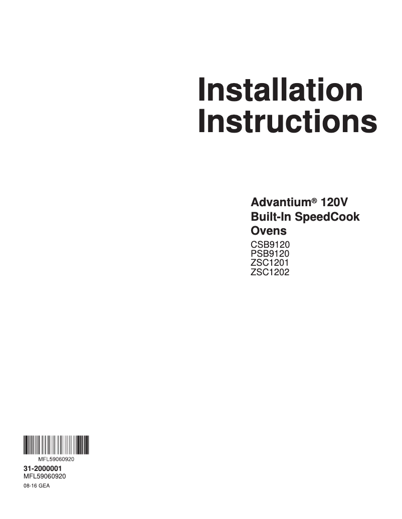 Page n°1 - Guide d'installation GE Profile PSB9120DFBB