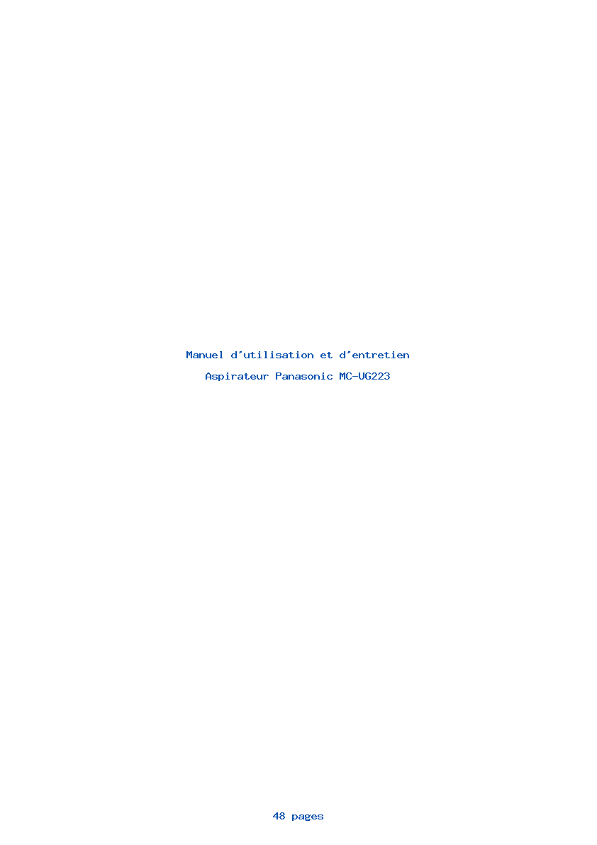 Page 1 de la notice Manuel d'utilisation et d'entretien Panasonic MC-UG223
