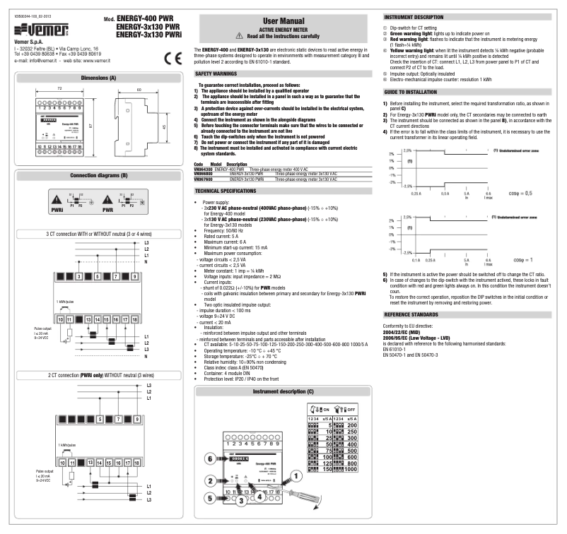 Page 1 de la notice Manuel utilisateur Vemer Energy-3x130 PWRi