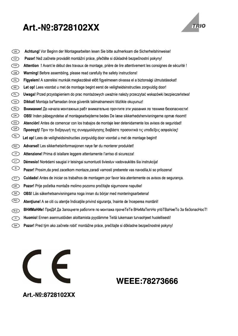 Page 1 de la notice Manuel utilisateur Trio Lighting Bolou 872810201