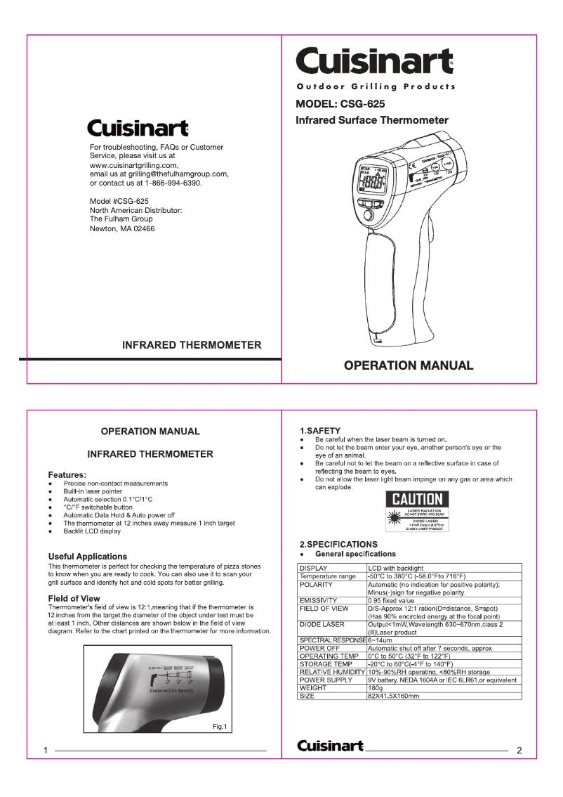Page 1 de la notice Manuel utilisateur Cuisinart CSG-625