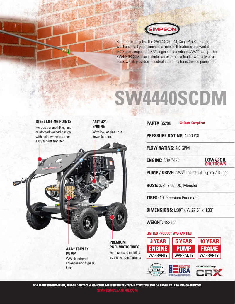 Page 1 de la notice Fiche technique Simpson SuperPro SW4440SCDM-S