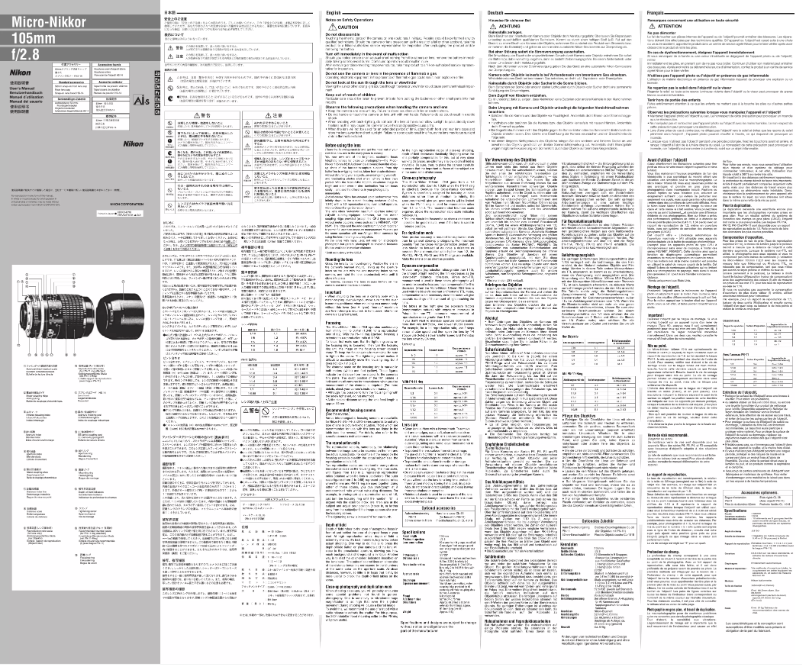 Page 1 de la notice Manuel utilisateur Nikon Nikkor Micro-Nikkor 105mm f/2.8