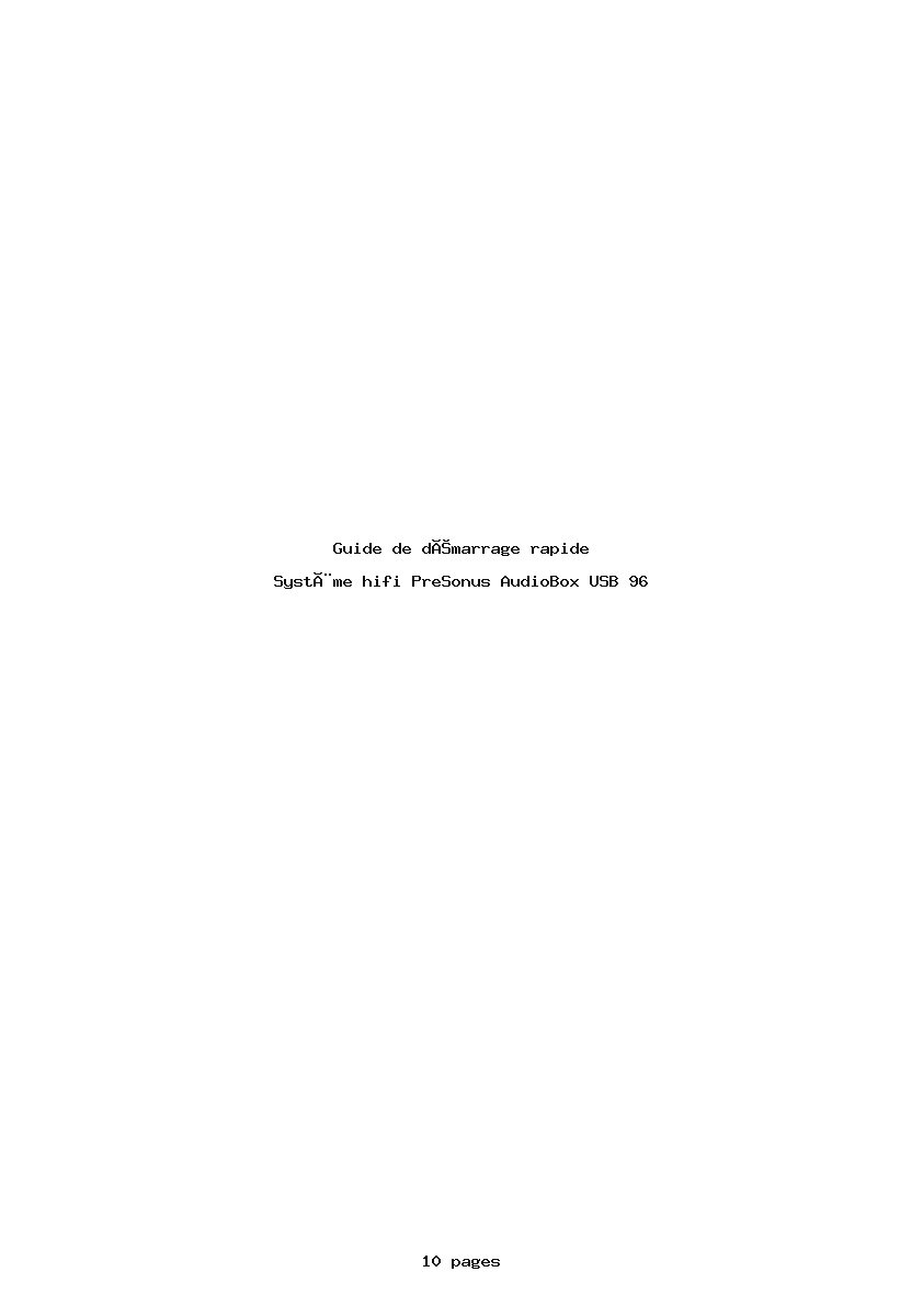 Page 1 de la notice Guide de démarrage rapide PreSonus AudioBox USB 96